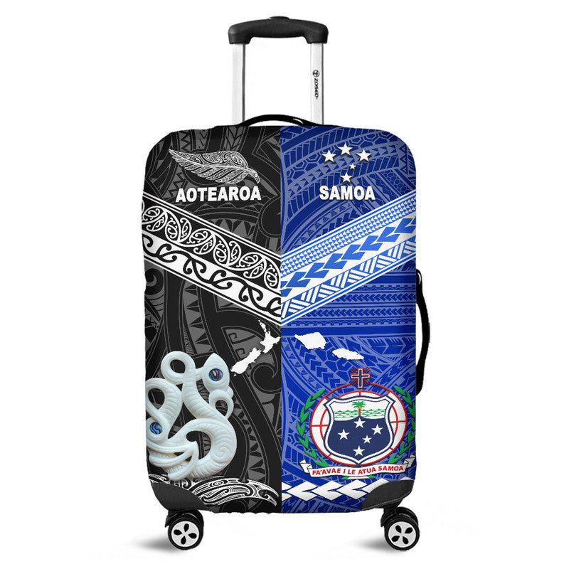 New Zealand And Samoa Luggage Cover Together - Black LT8 Black - Polynesian Pride