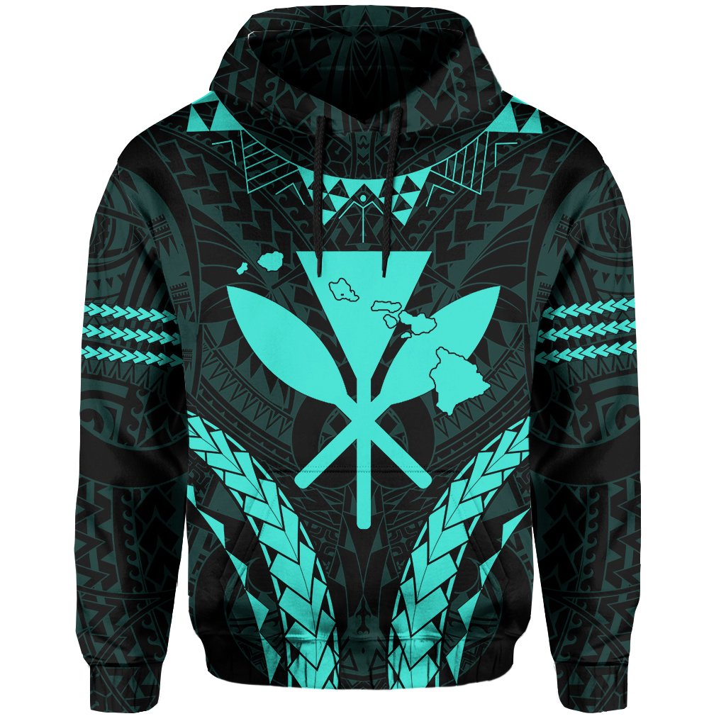 Polynesian Kakau Kanaka Map Hawaii Hoodie Sport Style Version 2.0 Turquoise - Polynesian Pride