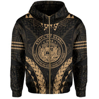 Polynesian Kakau Seal of Hawaii Zip Hoodie Sport Style Version 2.0 Gold - Polynesian Pride