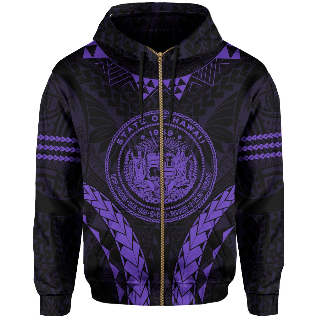 Polynesian Kakau Seal of Hawaii Zip Hoodie Sport Style Version 2.0 Purple - Polynesian Pride