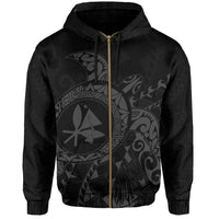 Kanaka Map Zipper Hoodie (Gray) Turtle Style - Polynesian Pride