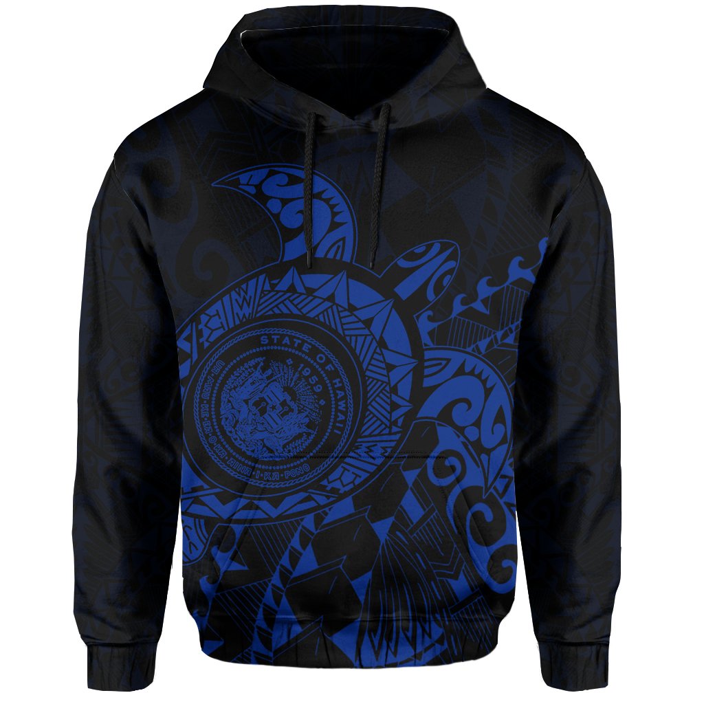 Hawaii Coat of Arms Hoodie (Blue) Turtle Style - Polynesian Pride