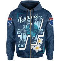 Hawaii Map Plumeria Coconut Hoodie Zip Blue SHI Style - Polynesian Pride