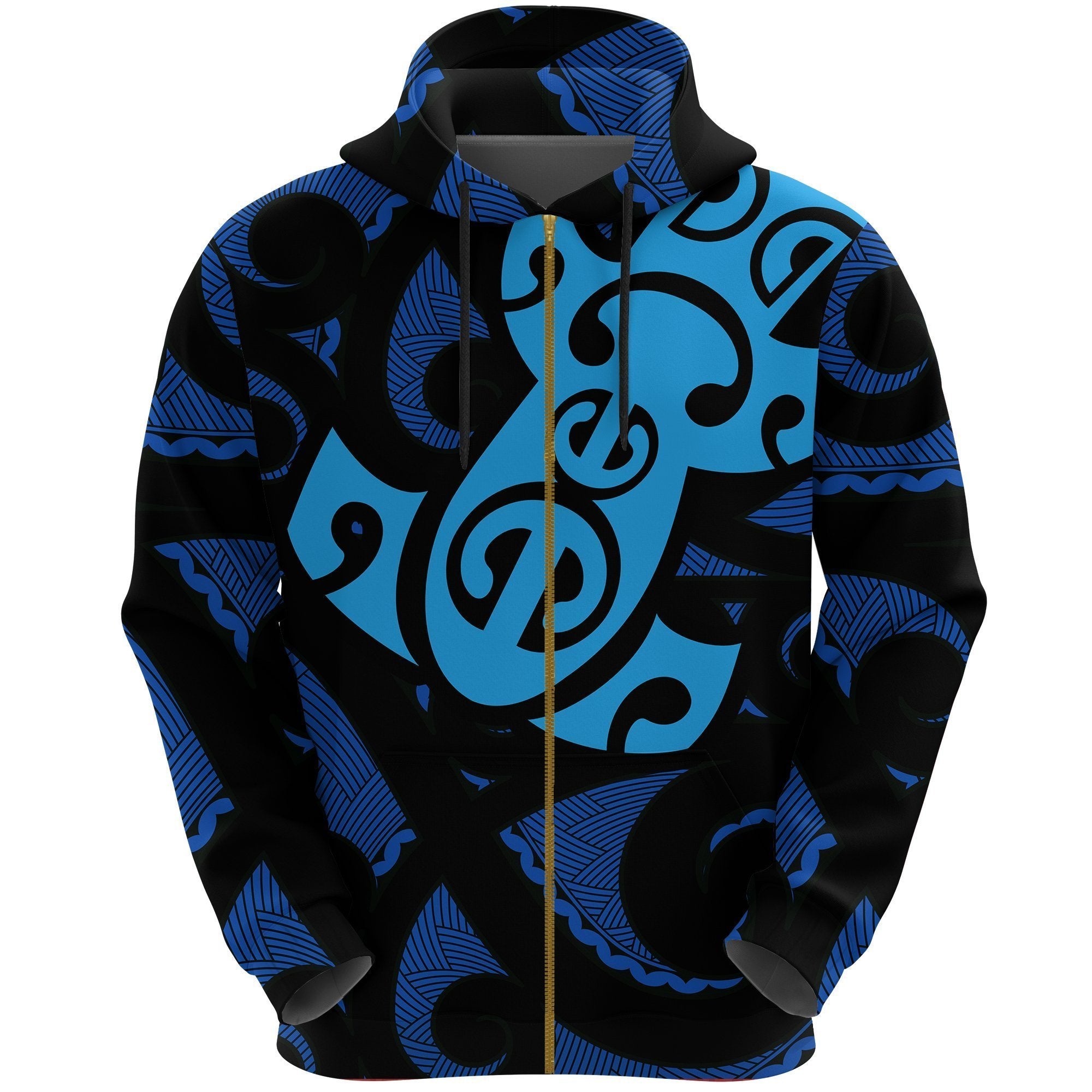 Maori Blue Mangopare Zip Hoodie Unisex Blue - Polynesian Pride