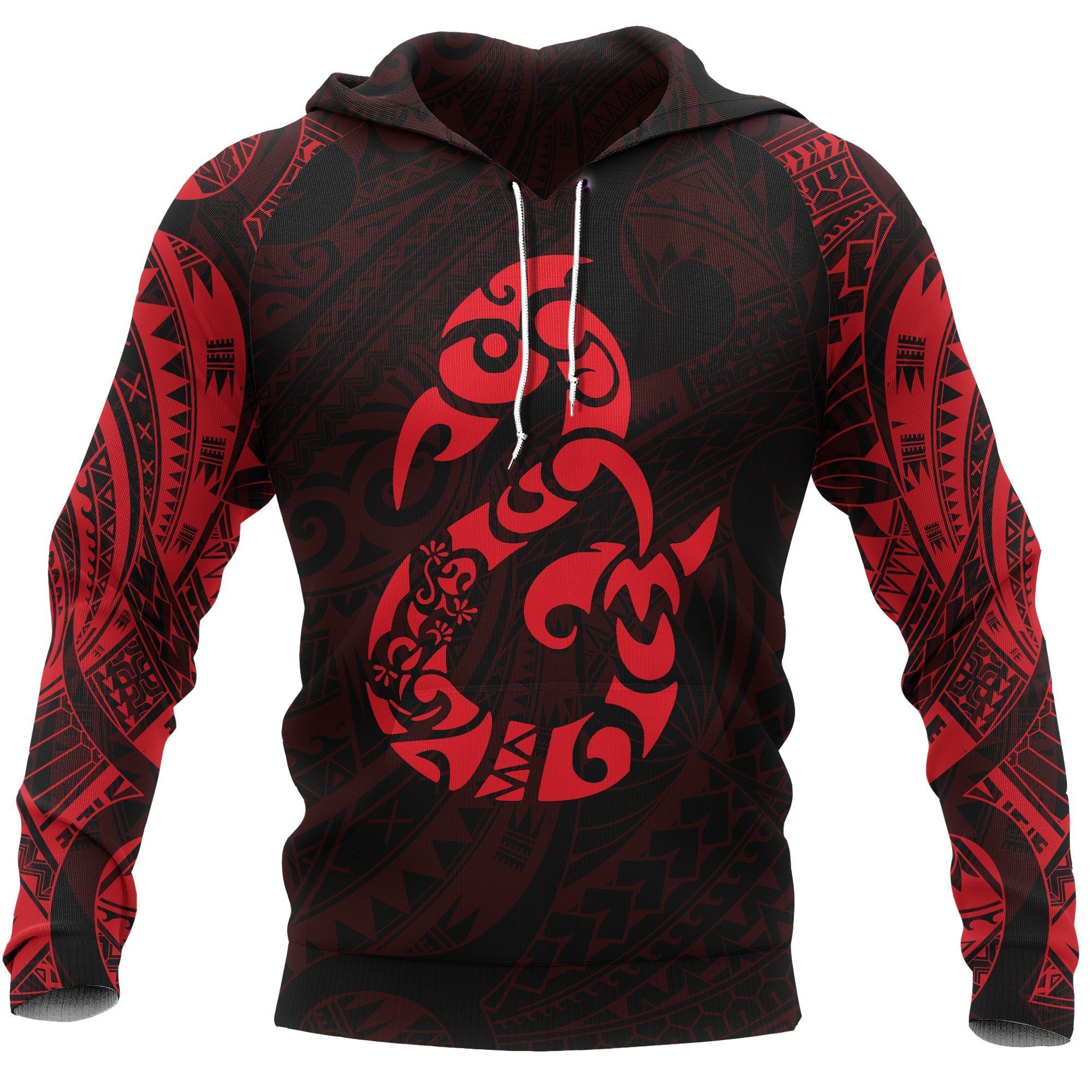 Manaia Maori Tattoo Style All Over Hoodie Red Unisex Red - Polynesian Pride