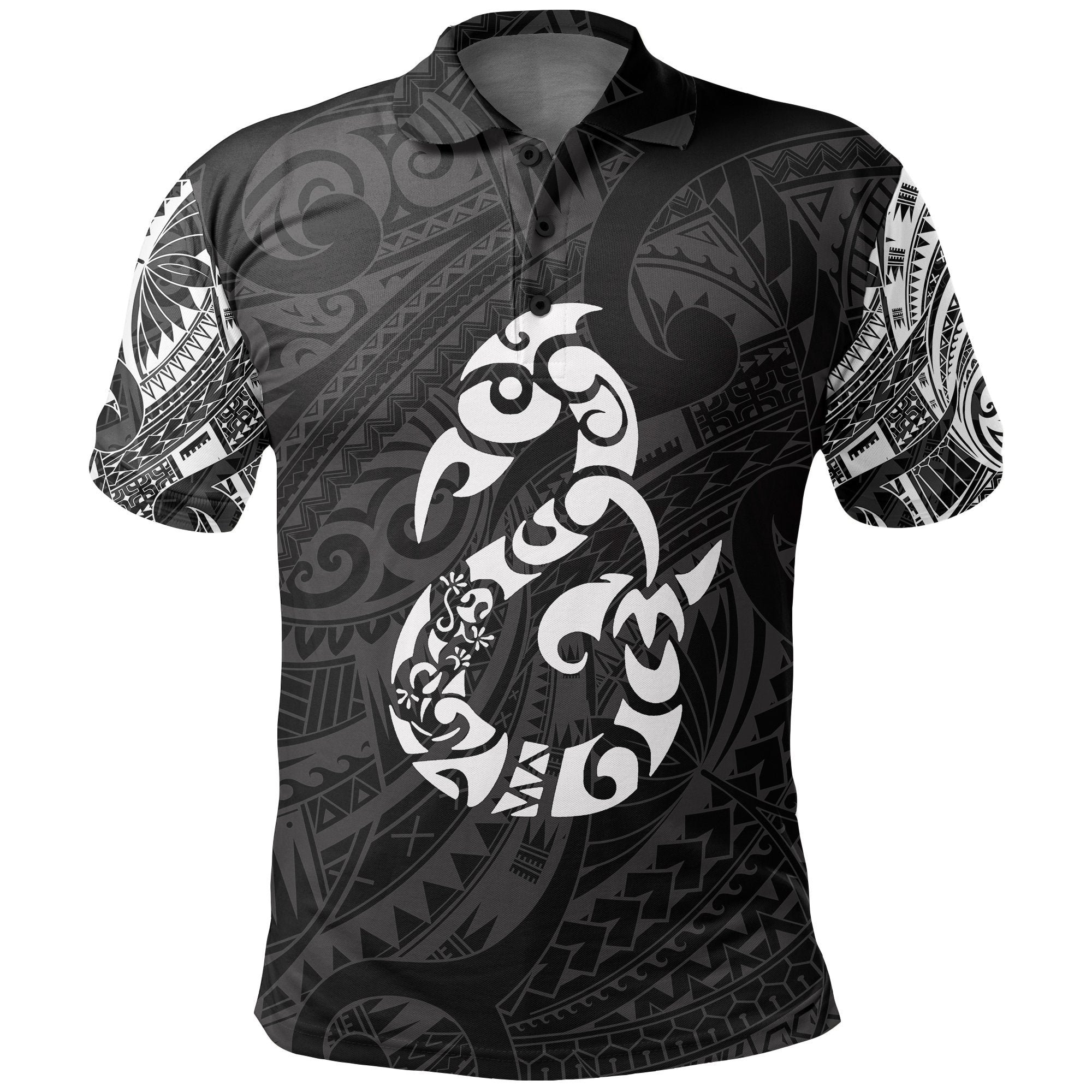 Manaia Maori Tattoo Polo Shirt White Unisex Black - Polynesian Pride