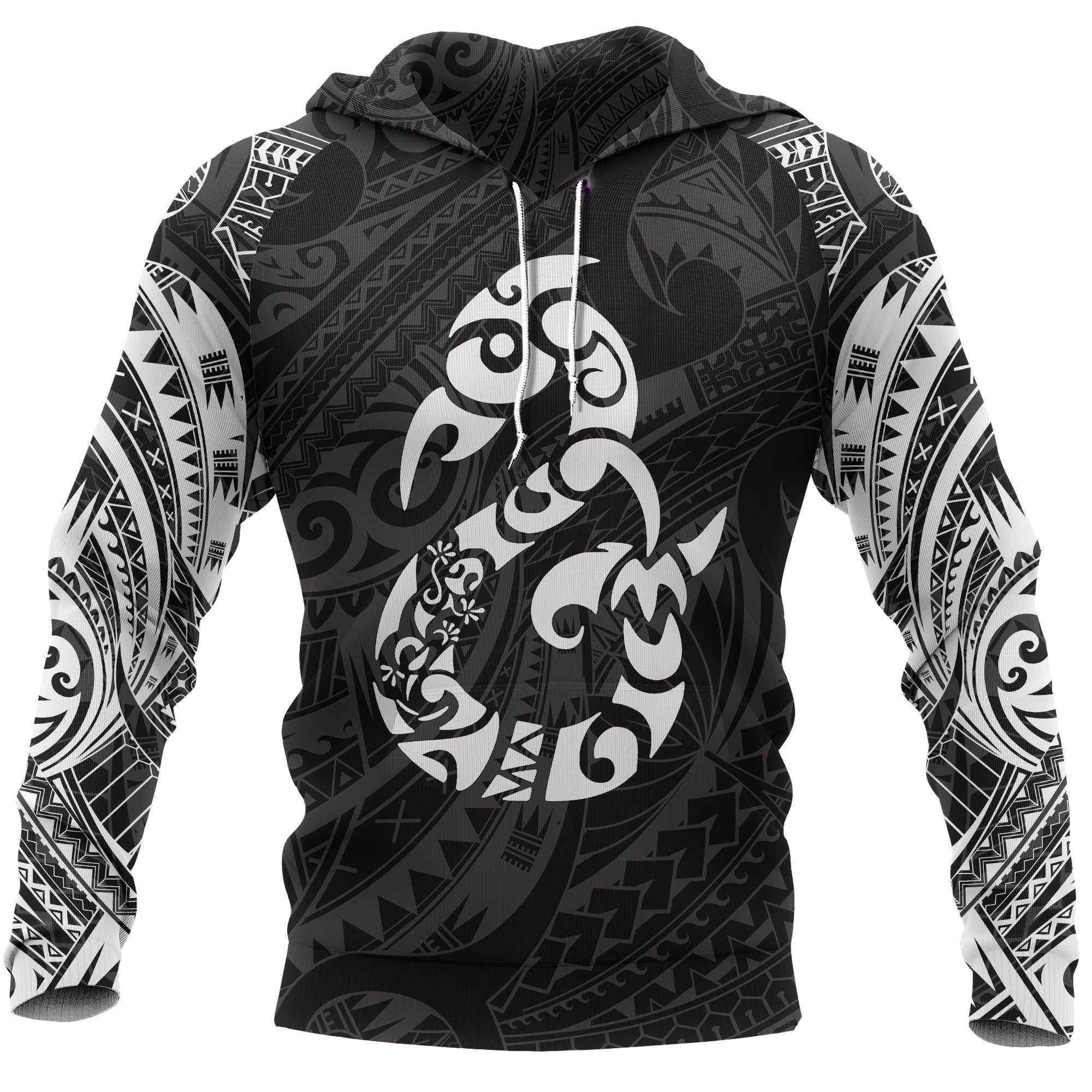 Manaia Maori Tattoo Style All Over Hoodie White Unisex White - Polynesian Pride