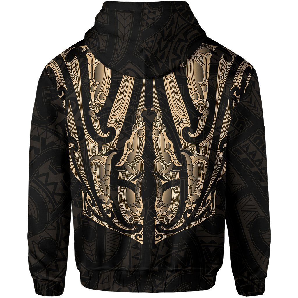 Maori Ta Moko Zip Hoodie New Zealand Gold - Polynesian Pride