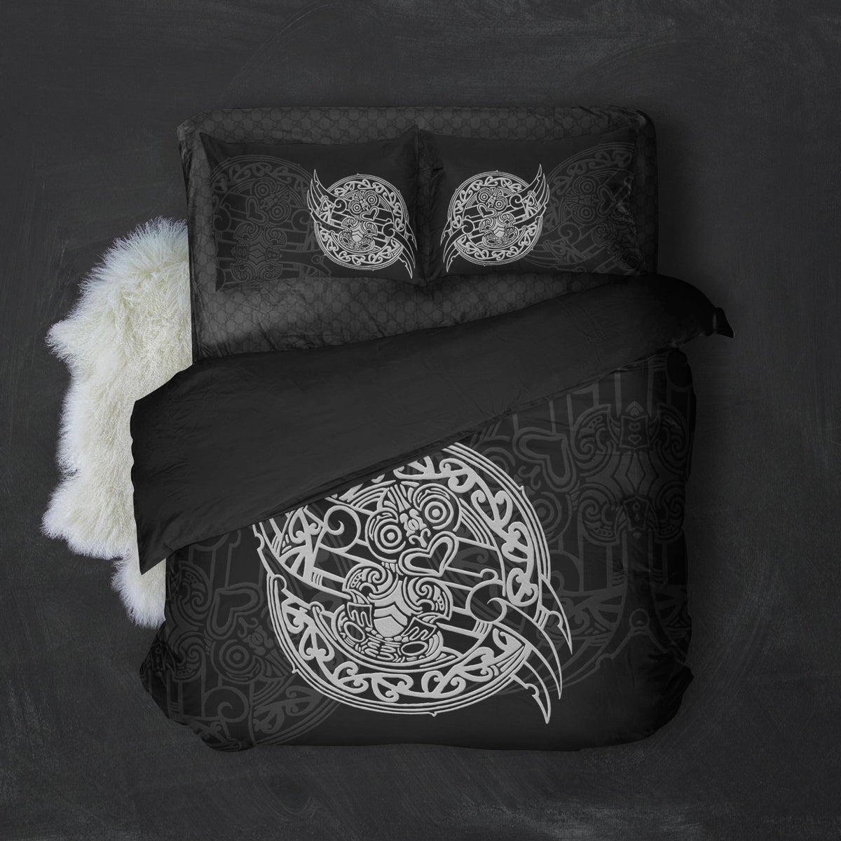 Maori Hei Tiki New Zealand Bedding Set Black mix White - Polynesian Pride