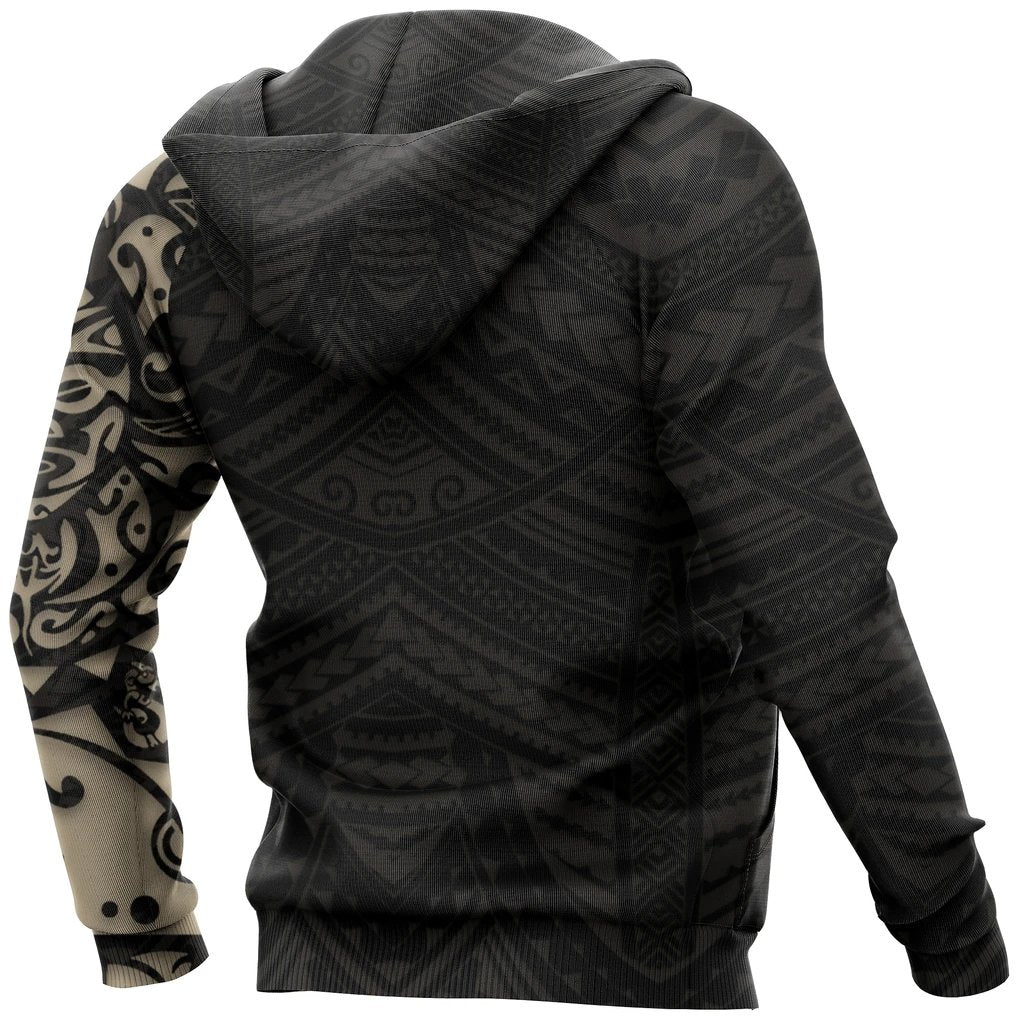 Maori Tattoo Hoodie, New Zealand Lion Tattoo Zipper Hoodie Tan - Polynesian Pride