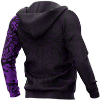 Maori Tangaroa Tattoo Zip Hoodie Customized Purple - Polynesian Pride