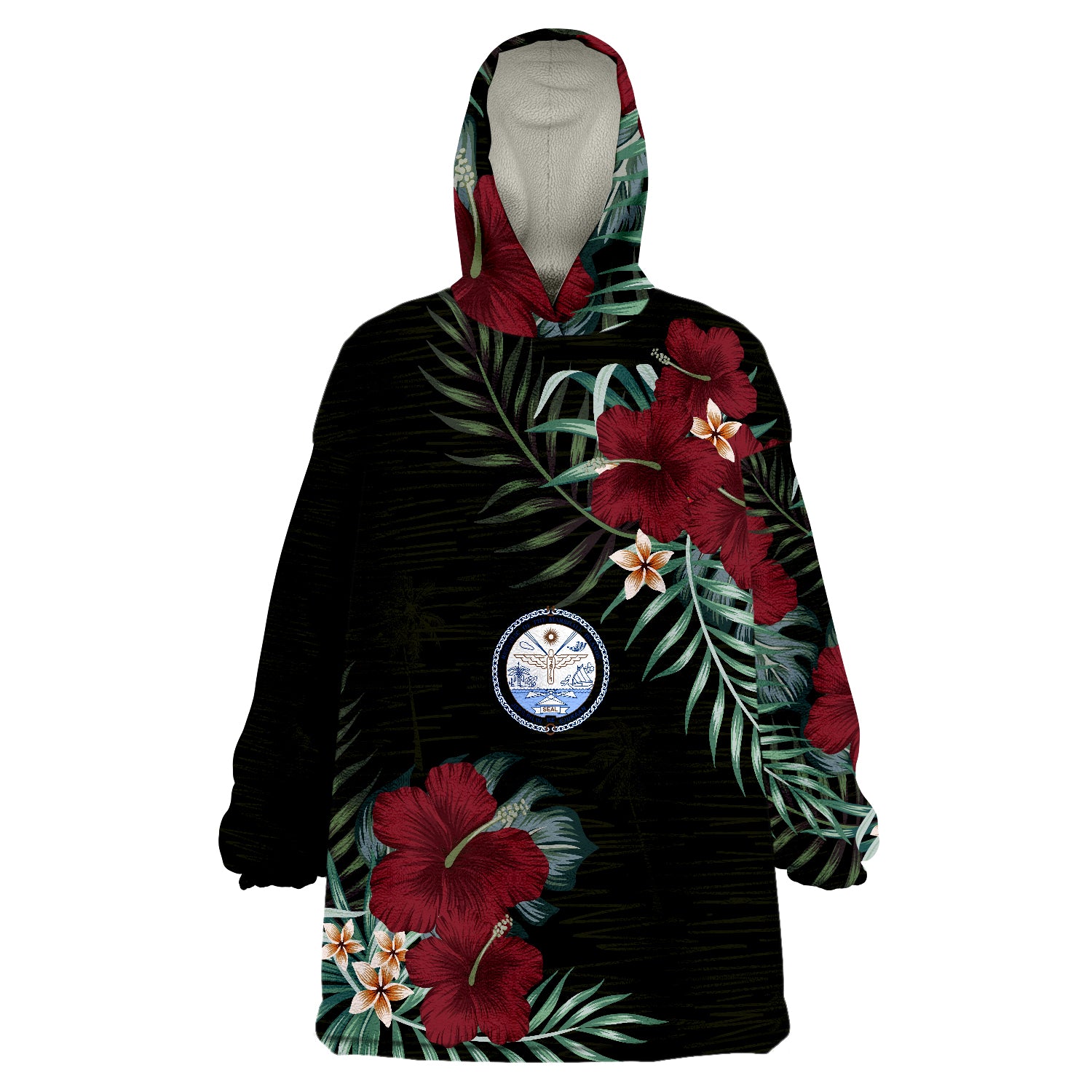 Marshall Islands Marshall Islands Coat Of Arms Hibiscus Palm Leaves Wearable Blanket Hoodie LT9 Unisex One Size - Polynesian Pride