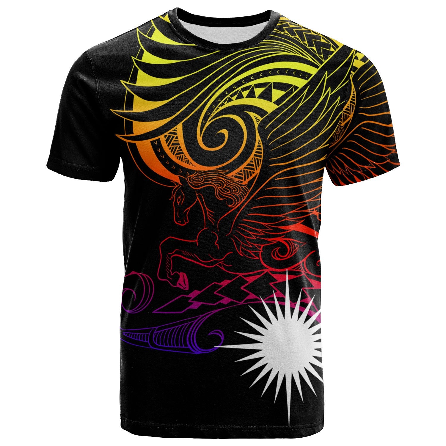 Marshall Islands T Shirt Pegasus Gradient Colorful Style Unisex Black - Polynesian Pride