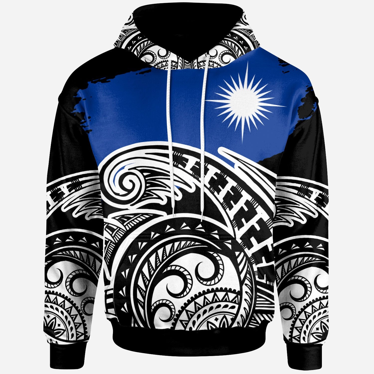 Marshall Islands Custom Hoodie Ethnic Style With Round Black White Pattern Unisex Black - Polynesian Pride