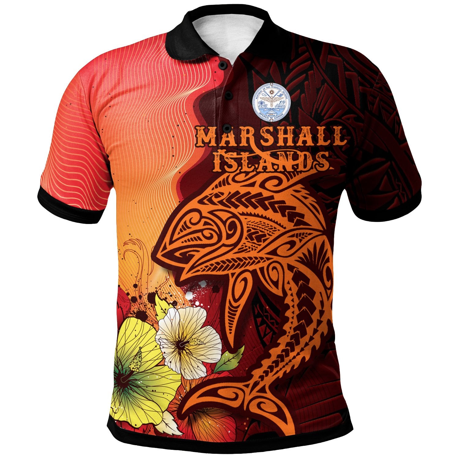 Marshall Islands Polo Shirt Tribal Tuna Fish Unisex orange - Polynesian Pride