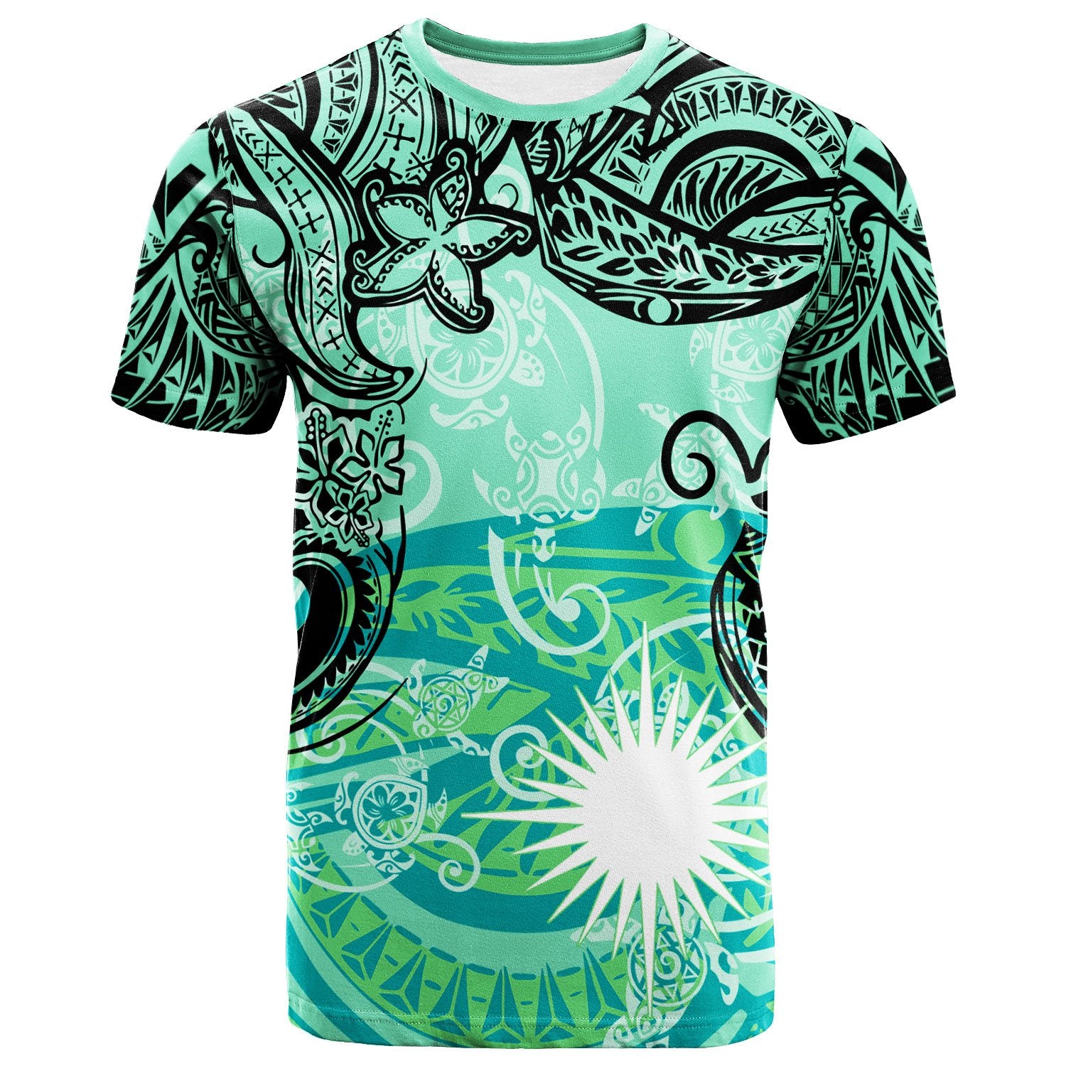 Marshall Islands T Shirt Vintage Floral Pattern Green Color Unisex Green - Polynesian Pride