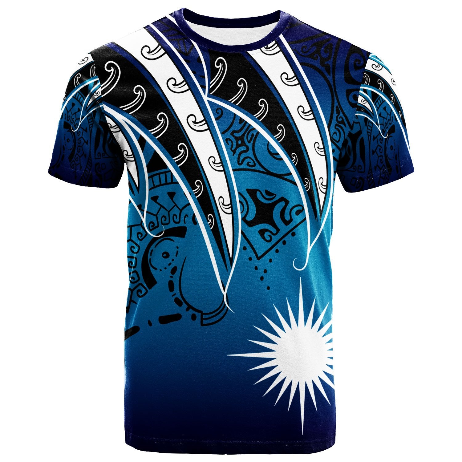 Marshall Islands T Shirt Tropical Leaf Blue Gradient Style Unisex Blue - Polynesian Pride