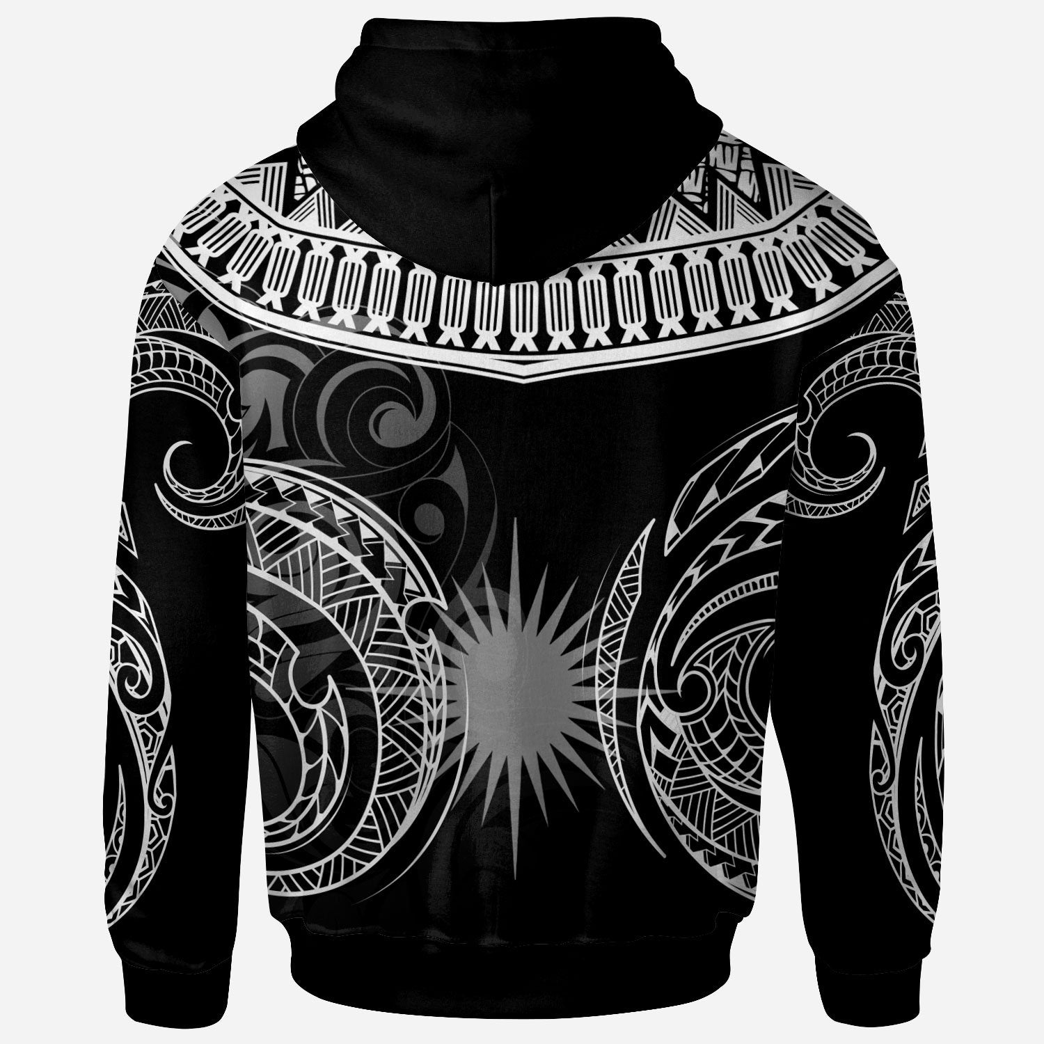 Marshall Islands Custom Zip Hoodie Serrated Pattern White Color Unisex Black - Polynesian Pride