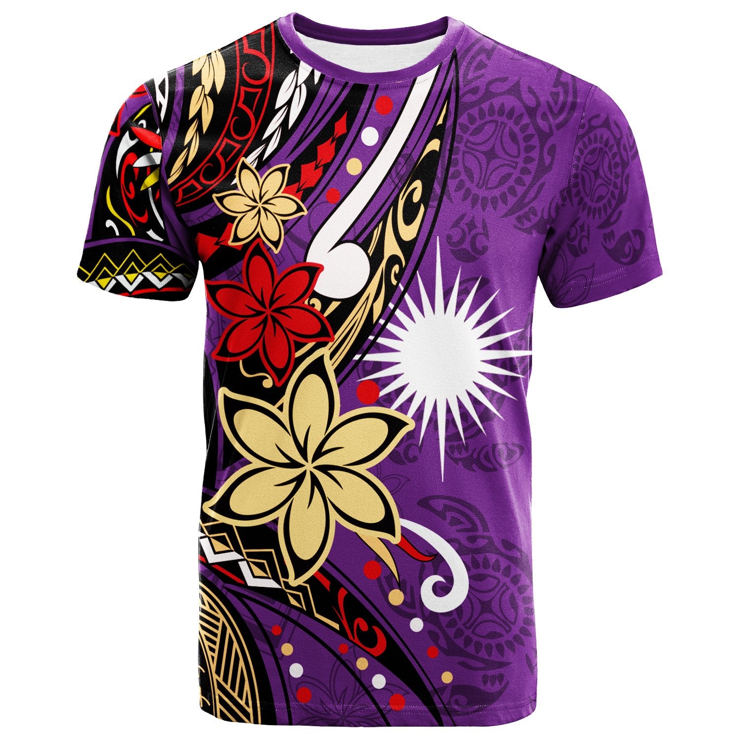 Marshall IslandsT Shirt Tribal Flower With Special Turtles Purple Color Unisex purple - Polynesian Pride