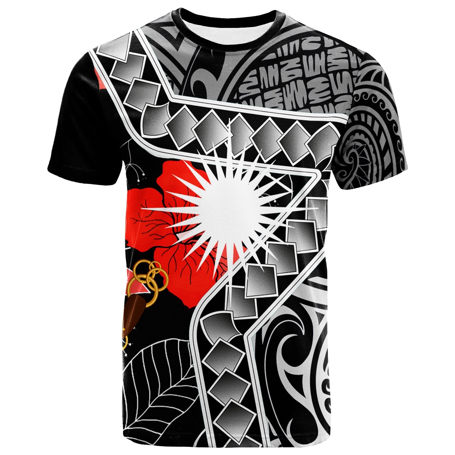 Marshall Islands T Shirt Hibiscus Ft Polynesian Pattern Unisex Black - Polynesian Pride