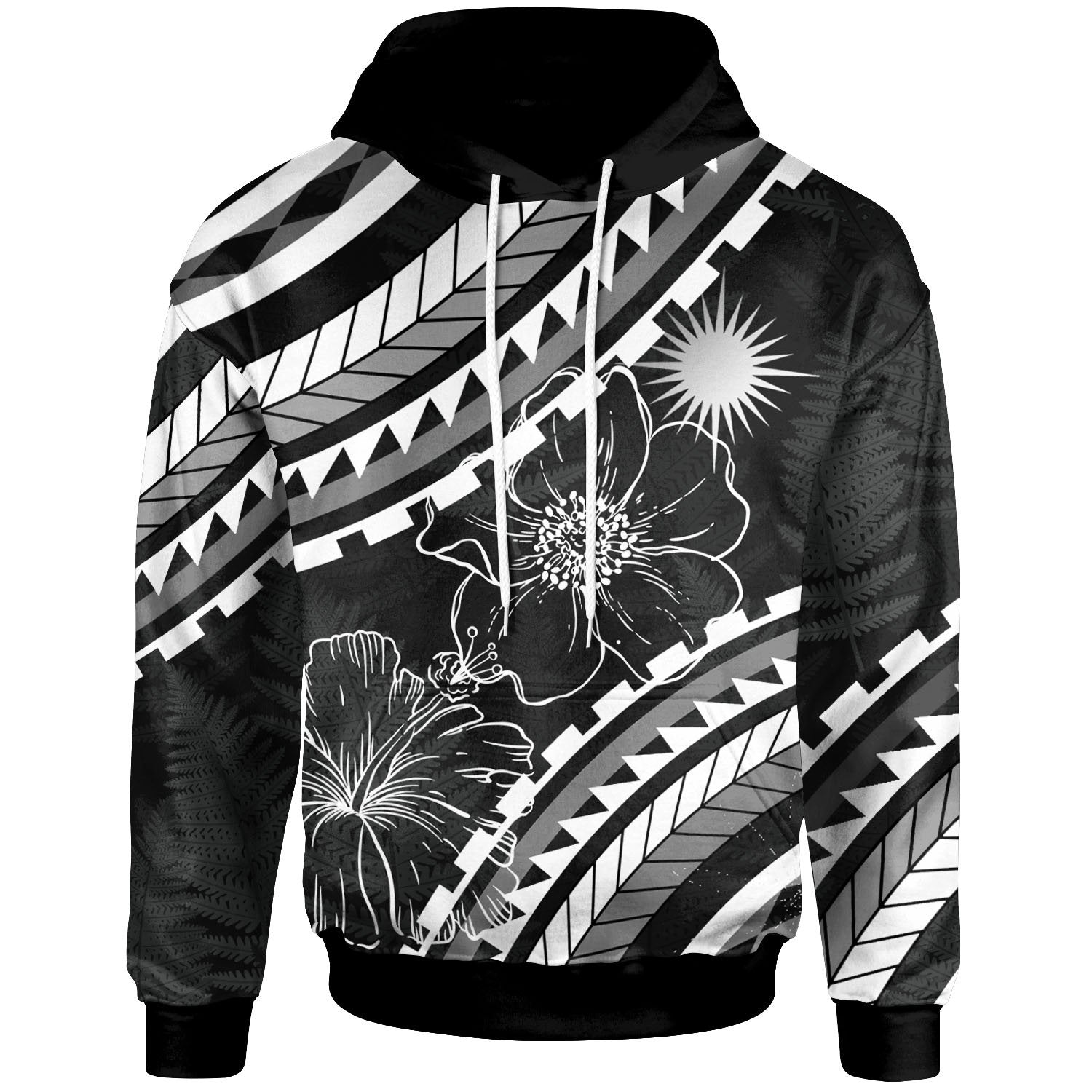 Marshall Islands Hoodie Palm Leaf Texture Black Unisex Black - Polynesian Pride