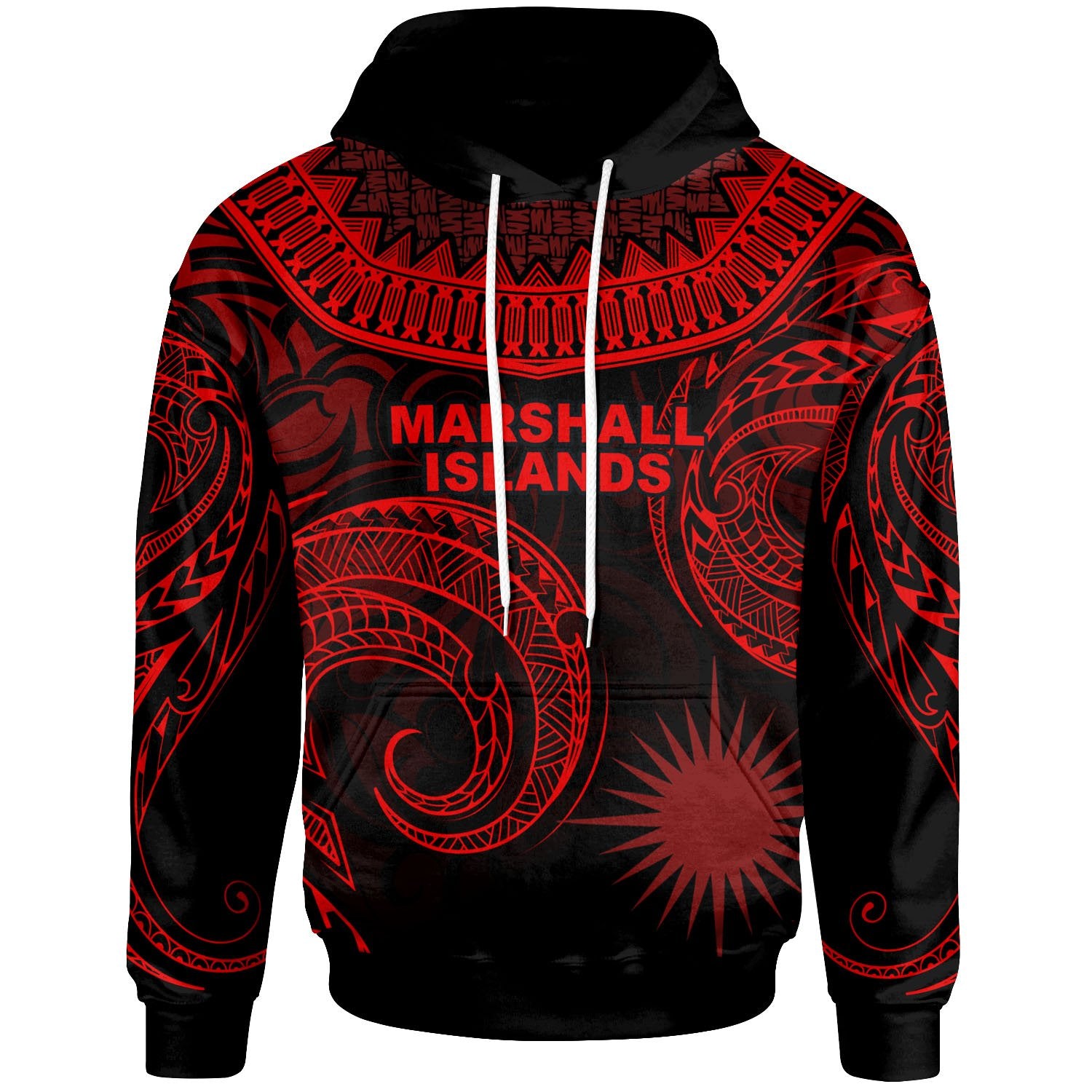 Marshall Islands Hoodie Unique Serrated Texture Red Unisex Red - Polynesian Pride