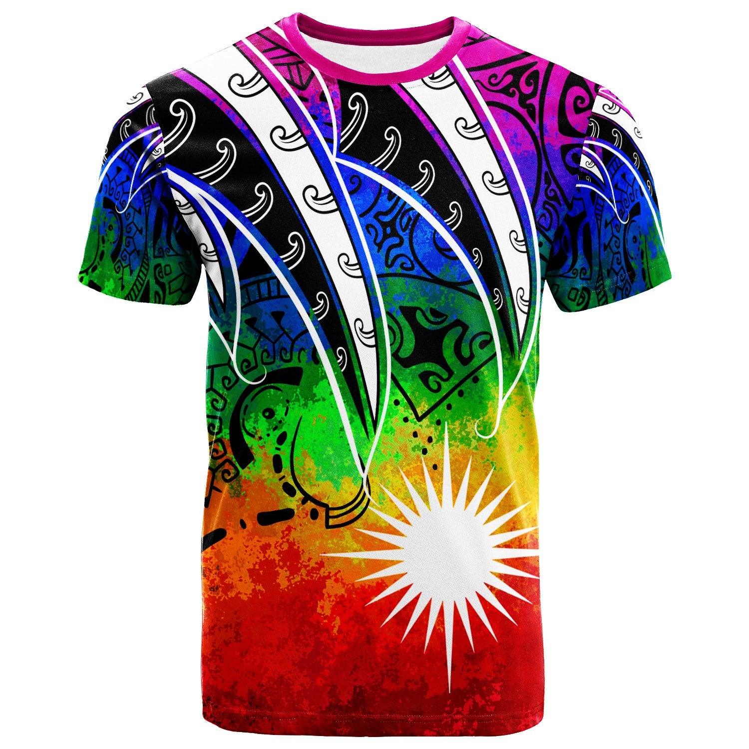 Marshall Islands T Shirt Tropical Leaf Rainbow Color Unisex Rainbow Color - Polynesian Pride