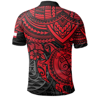 Tahiti Polo Shirt Tahitian FLag Red Turtle Hibiscus - Polynesian Pride