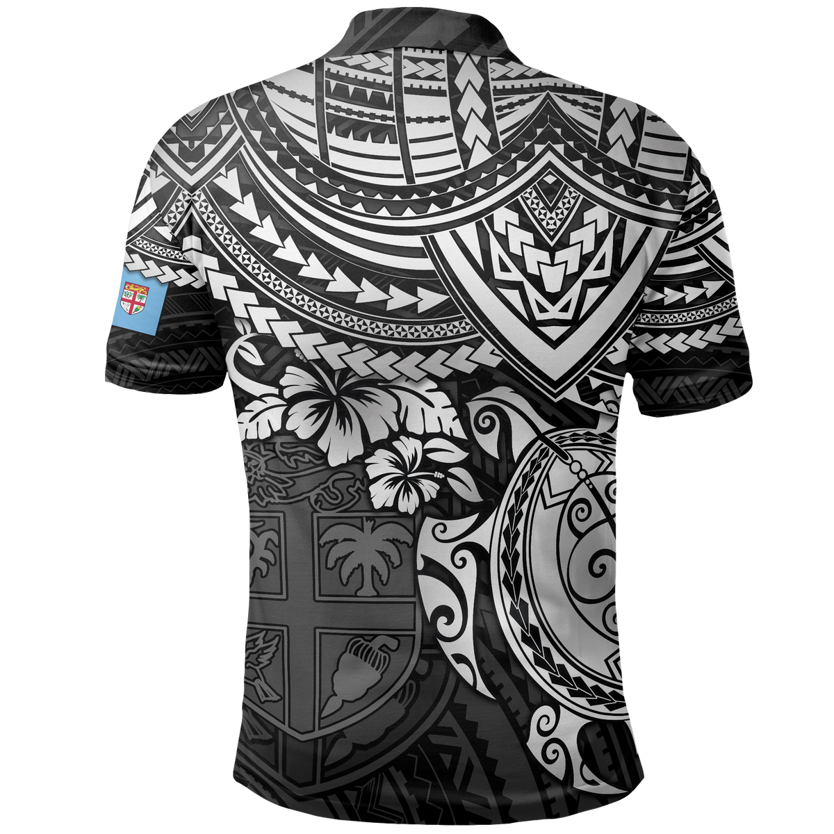 Fiji Polo Shirt Viti Flag White Turtle Hibiscus - Polynesian Pride