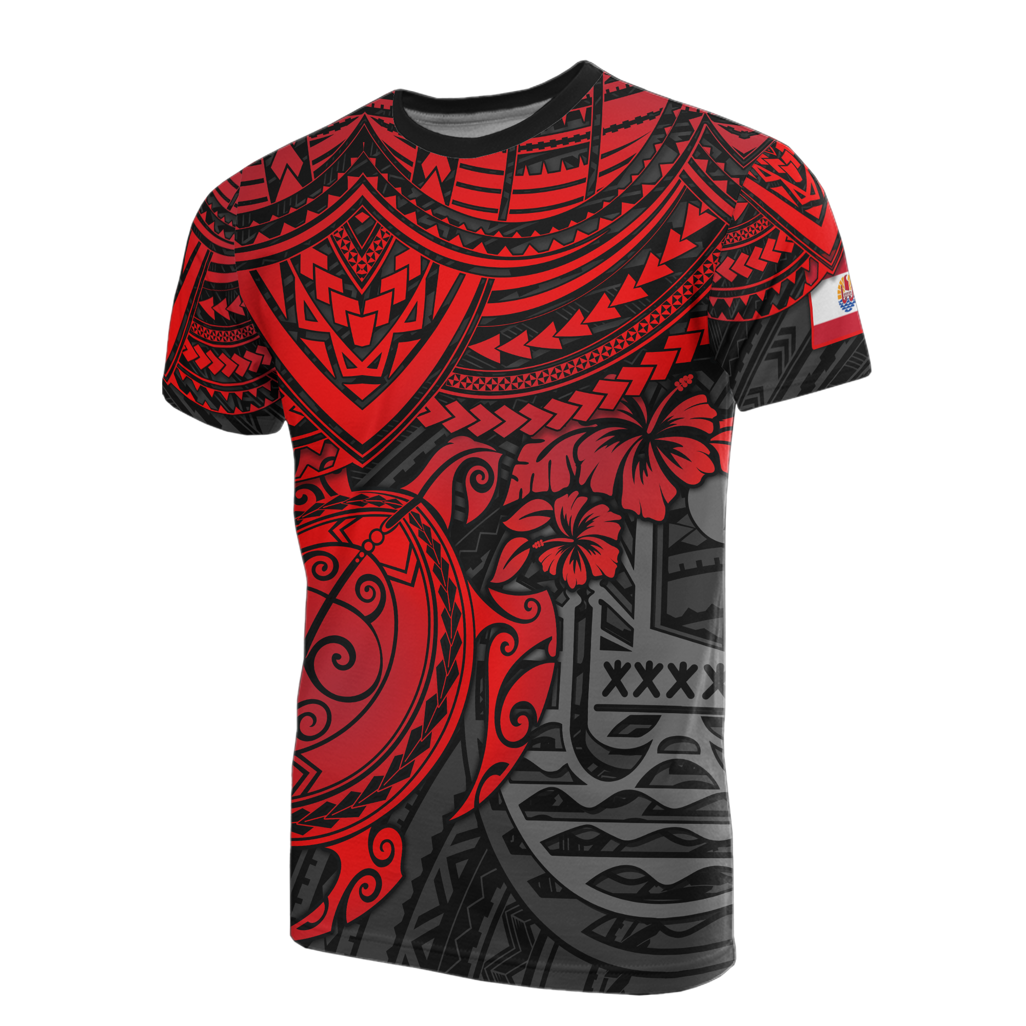 Tahiti T Shirt Tahiti Flag Polynesian Red Turtle Hibiscus Unisex RED - Polynesian Pride