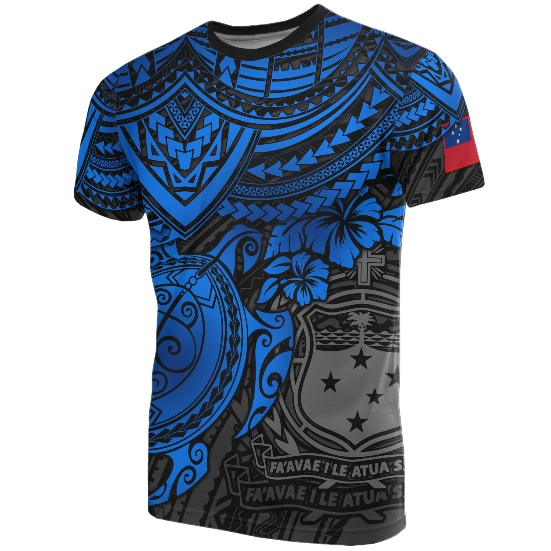 Samoa T Shirt Samoan Coat of Arms Polynesian Blue Turtle Hibiscus Unisex Blue - Polynesian Pride