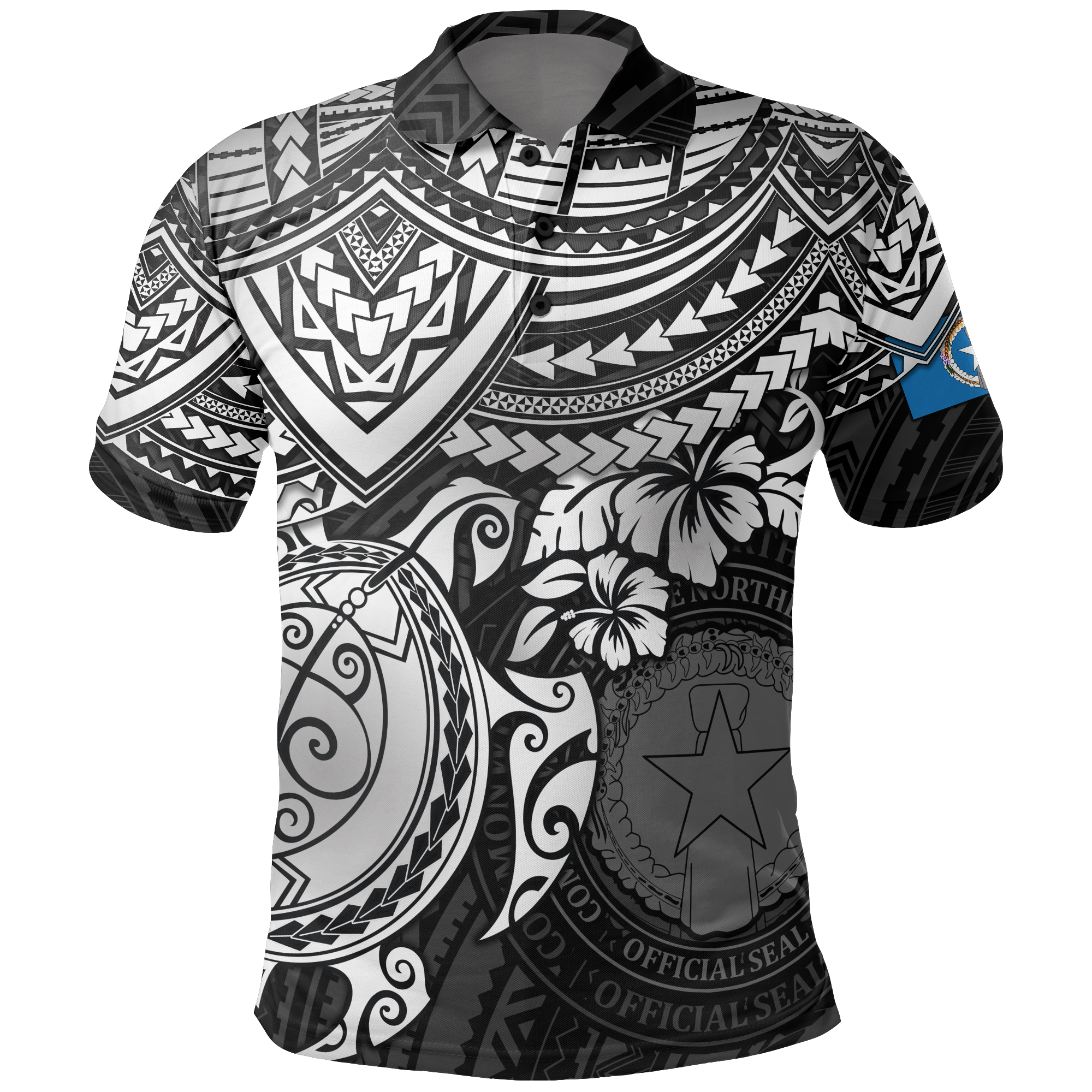 Northern Mariana Islands Polo Shirt Flag Seal White Turtle Hibiscus Unisex White - Polynesian Pride