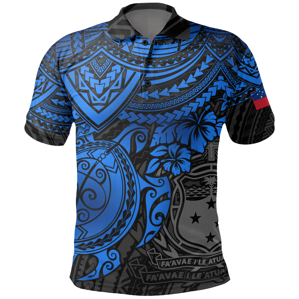 Samoa Polo Shirt Samoan FLag Coat Of Arms Blue Turtle Hibiscus Unisex BLUE - Polynesian Pride