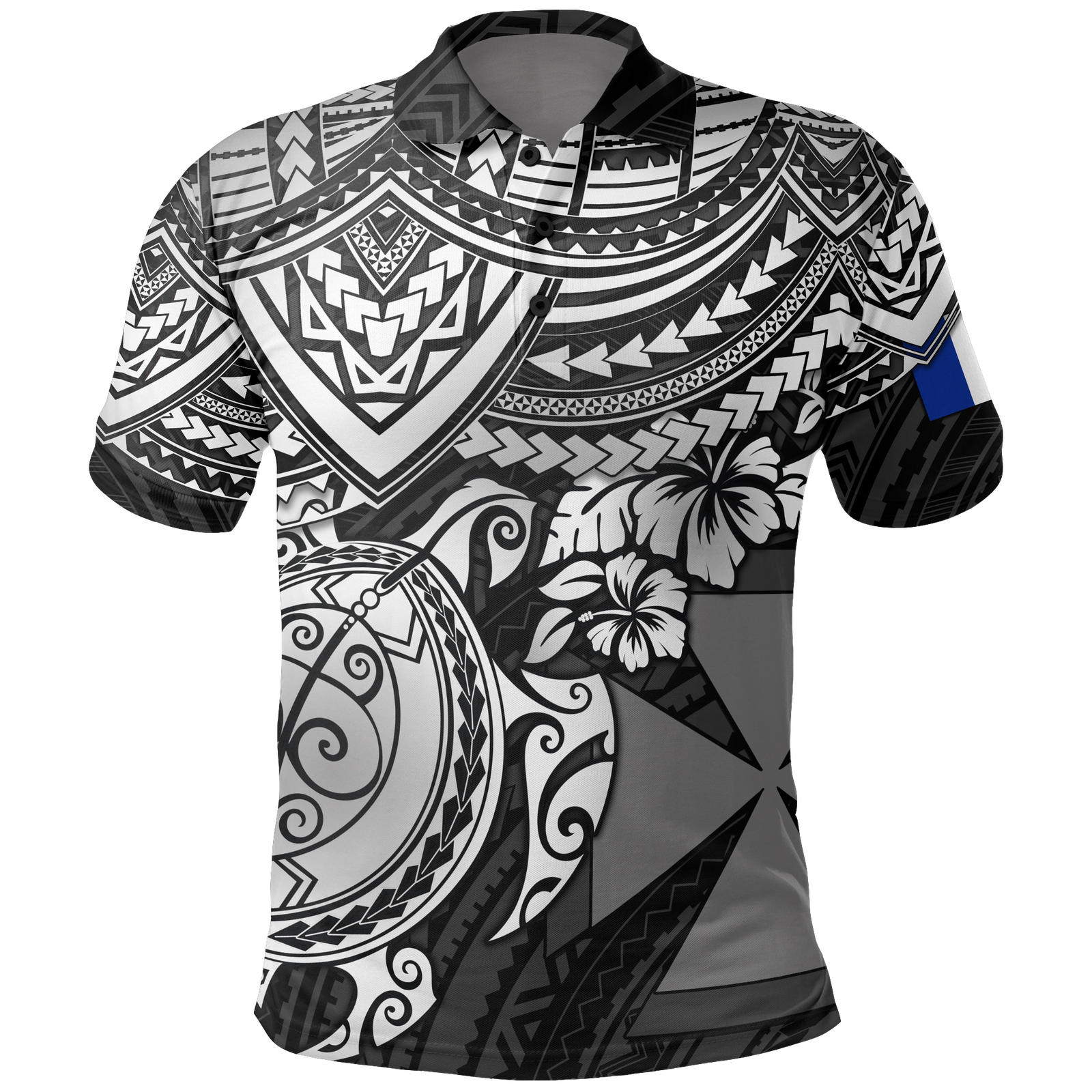 Wallis and Futuna Polo Shirt Wallis and Futuna Coat Of Arms White Turtle Unisex BLACK - Polynesian Pride