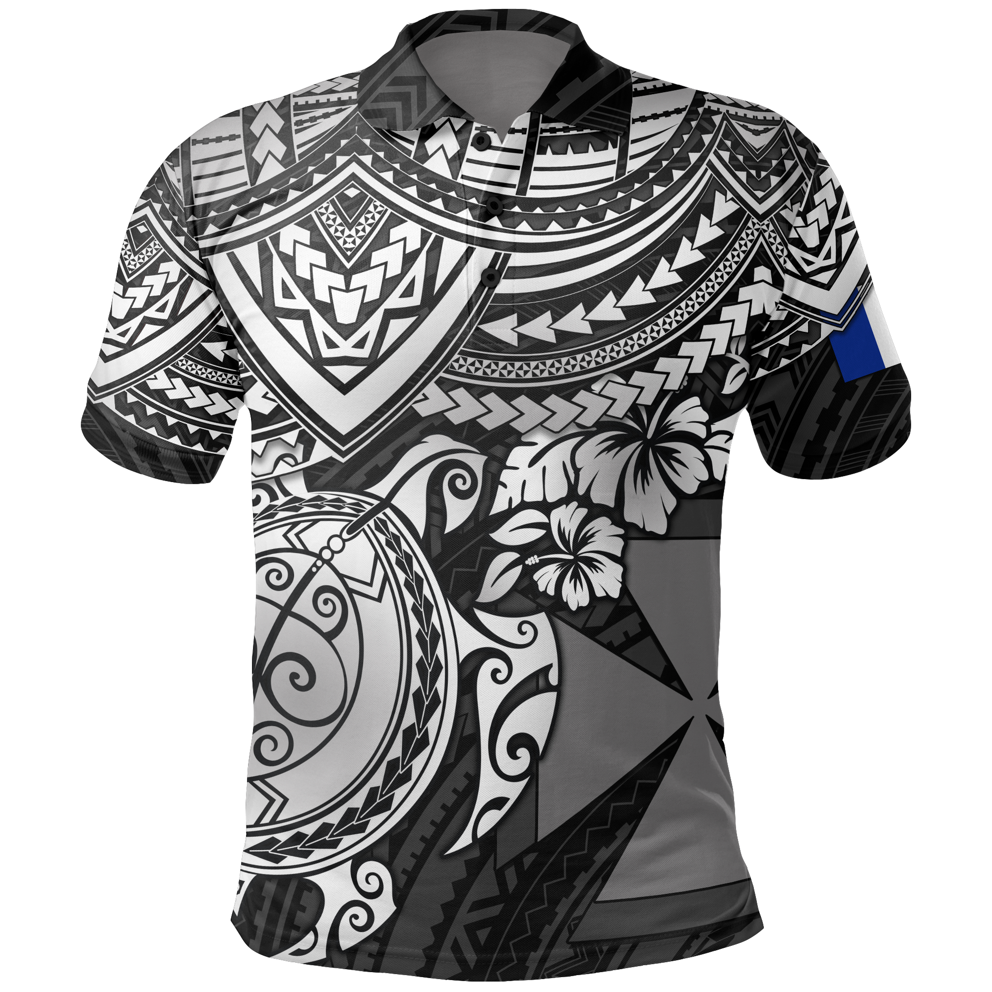 Wallis and Futuna Polo Shirt Wallis and Futuna Coat Of Arms White Turtle Unisex BLACK - Polynesian Pride