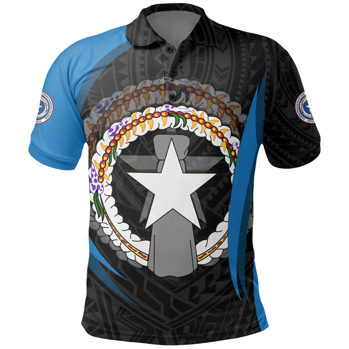 Northern Mariana Islands Polo Shirt Flag Seal Spirit Unisex BLACK - Polynesian Pride