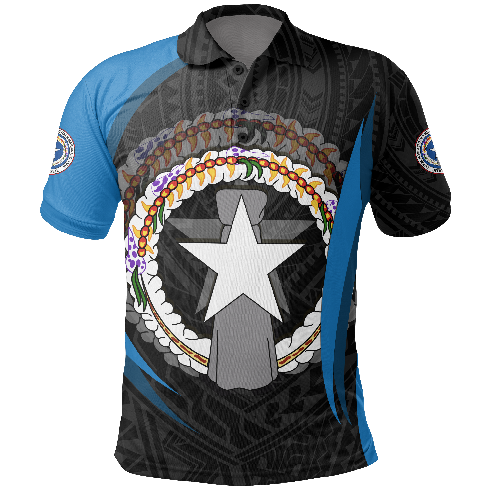 Northern Mariana Islands Polo Shirt Flag Seal Spirit Unisex BLACK - Polynesian Pride