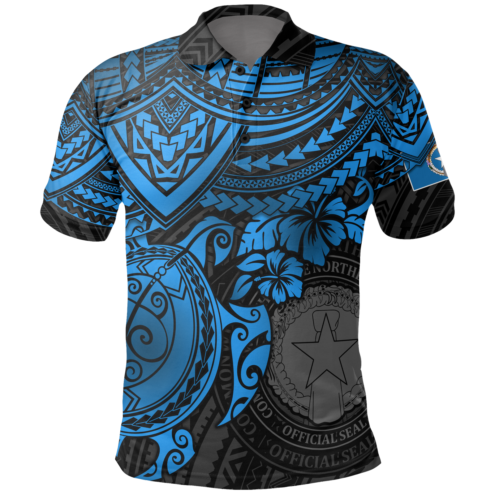 Northern Mariana Islands Polo Shirt Flag Seal Blue Turtle Hibiscus Unisex BLUE - Polynesian Pride