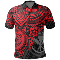 Hawaii Polo Shirt Kanaka Maoli Red Turtle Hibiscus Unisex RED - Polynesian Pride