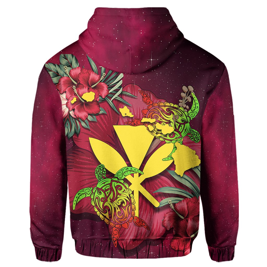 Kanaka Map Turtle Hibiscus Hoodie Red Velvet AH - Polynesian Pride
