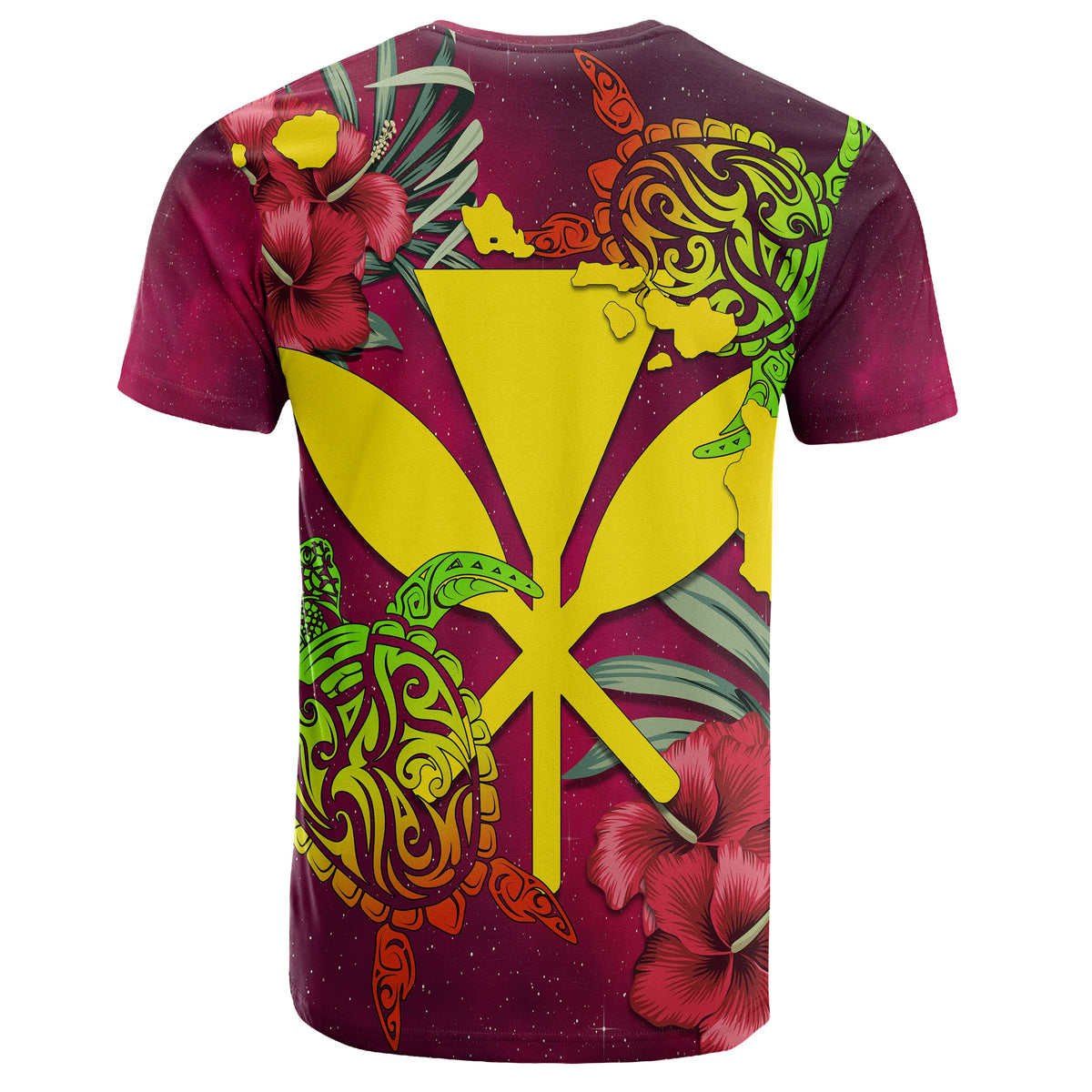 Kanaka Map Turtle Hibiscus T Shirt Red Velvet AH - Polynesian Pride
