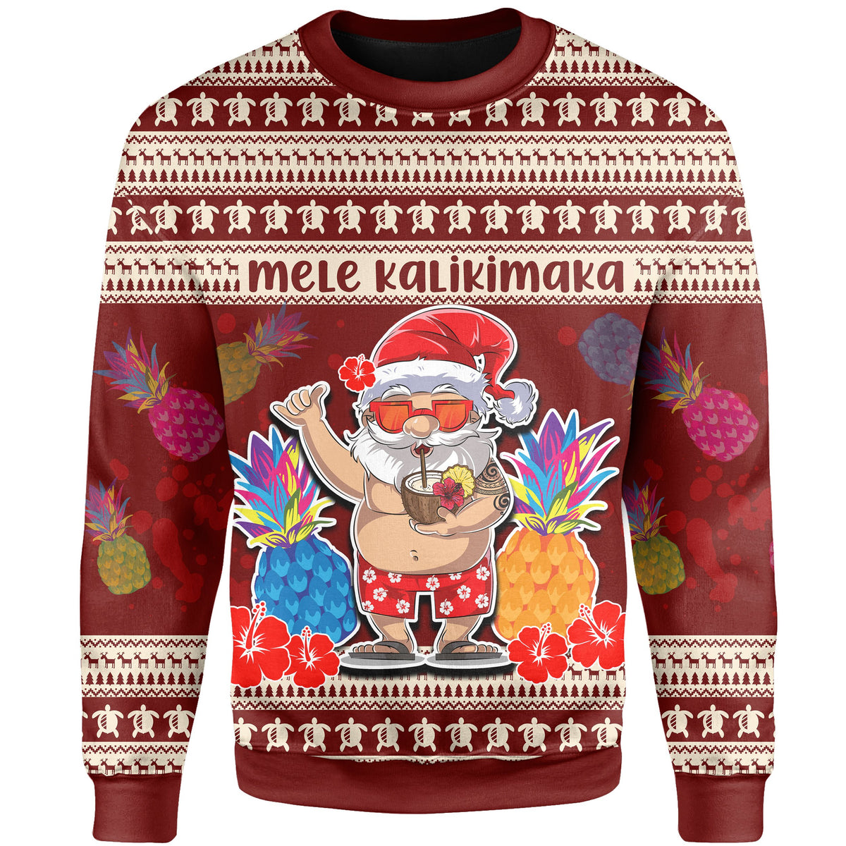 Hawaii Christmas Santa Claus Pineapple Pattern Sweatshirt - Dry Style - AH - Polynesian Pride