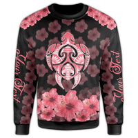 (Personalized) Kanaka Turtle Hibiscus Sweatshirt - Black Pink - AH - Polynesian Pride