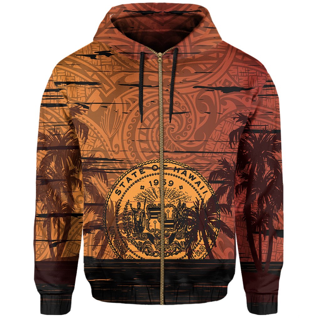 Hawaii Sunset Coat of arm Polynesian Hoodie (Zip up) - Polynesian Pride
