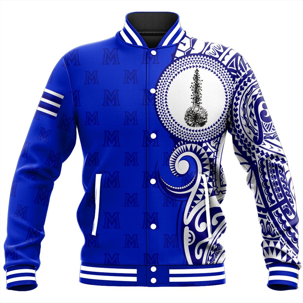 (Personalized) Hawaii Baseball Jacket - Maui High Tribal Kakau Baseball Jacket - AH Unisex Blue - Polynesian Pride