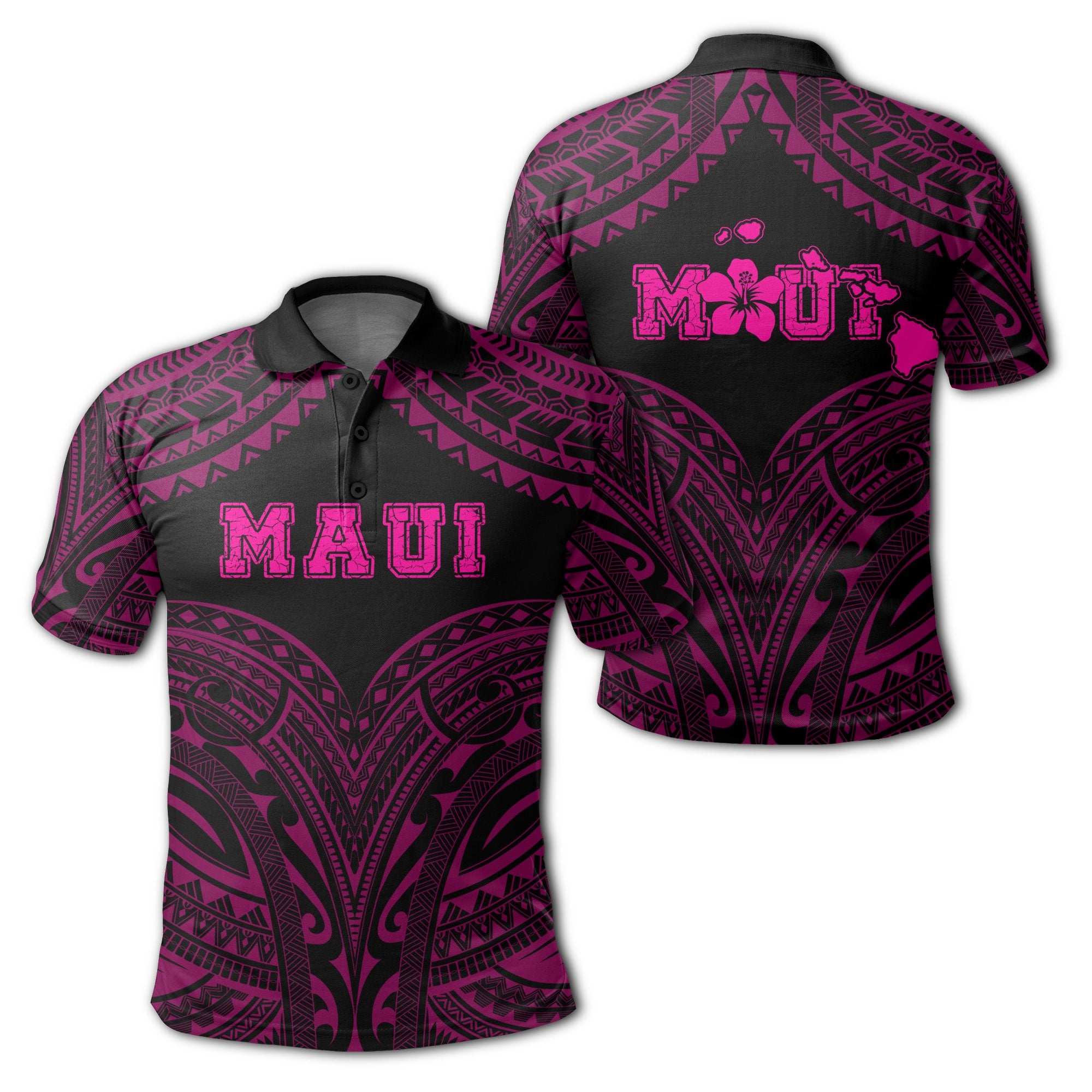 Hawaiian Kanaka Map Polynesian Maui Polo Shirt Pink Brad Style Unisex Pink - Polynesian Pride