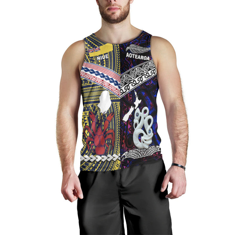 New Zealand And Niue Men Tank Top Together - Purple LT8 Purple - Polynesian Pride