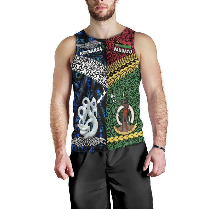 New Zealand And Vanuatu Men Tank Top Together - Blue LT8 Blue - Polynesian Pride