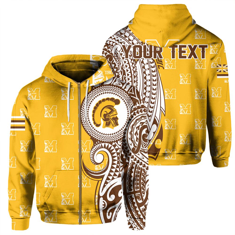 Custom Hawaii Hoodie Mililani High Tribal Kakau Zip Hoodie Unisex Gold - Polynesian Pride