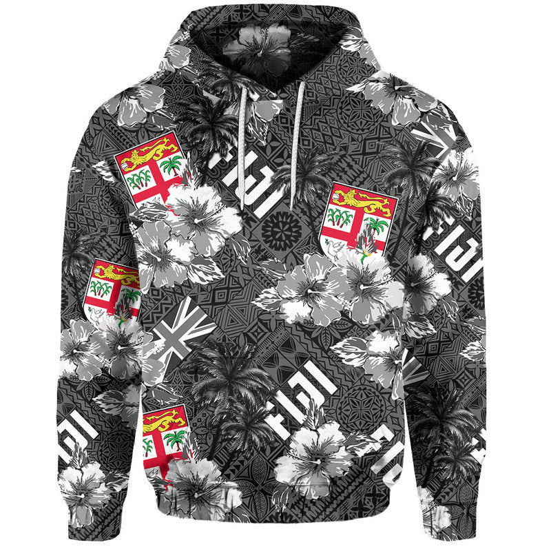 Fiji Hibiscus Hoodie Hawaii Style No.3 LT6 Black - Polynesian Pride